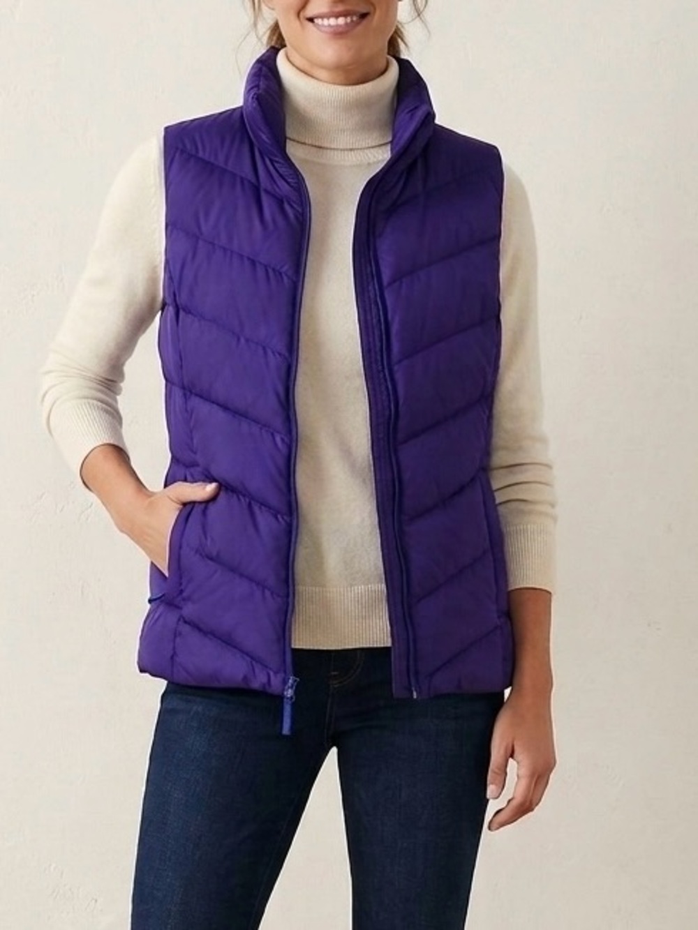 Lands' End Women's Down Puffer Vest Royal Purple Size L (14-16)